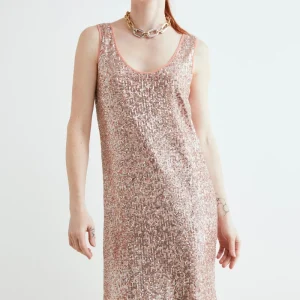 Abito paillettes smanicato - ROSA