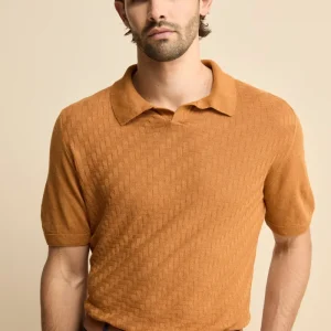 Polo Derby Mezza Manica in Misto Lino - NOCCIOLA