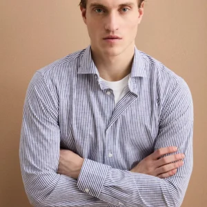 Camicia Custom Fit a Righe in Tessuto Tecnico - BLU RIGATO