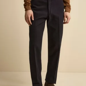 Pantalone con Pieghe Slim Fit in Cotone - BLU