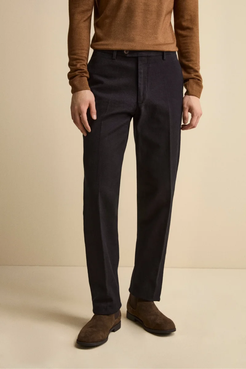 Pantalone con Pieghe Slim Fit in Cotone - BLU - immagine 2