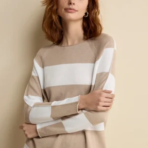 Maglia Girocollo a Righe in Cotone - BIANCO/BEIGE