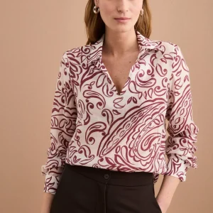 Blusa Over con Scollo a V in Fantasia Jacquard - FANT. BORDEAUX