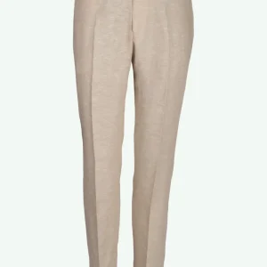 Pantalone Slim Fit in Lino con Pieghe - BEIGE