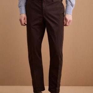 Pantalone Regular Fit in Gabardina di Cotone - MARRONE