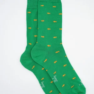 Calze Corte in Cotone Fantasia Pesci - VERDE/ARANCIONE