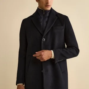 Cappotto Foderato in Misto Lana con Pettorina - BLU