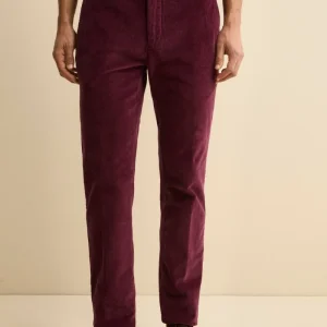 Pantalone Chino Regular Fit in Velluto - BURGUNDY