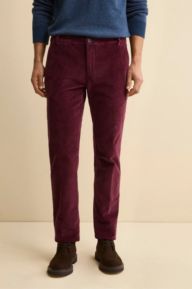 Pantalone Chino Regular Fit in Velluto - BURGUNDY