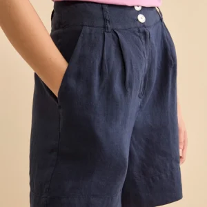 Bermuda in Lino con Bottoni - NAVY