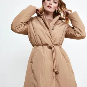 Piumino Midi con Cintura - BEIGE