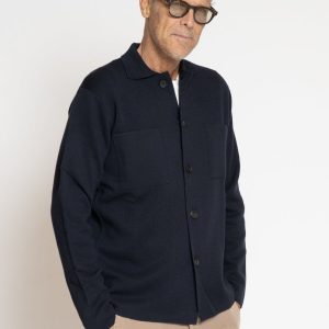 Giacca in Maglia in Lana Merino Navy