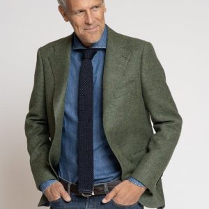 Blazer in Tessuto Harris Tweed Monopetto Verde