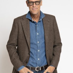 Blazer in Tessuto Harris Tweed Monopetto Marrone