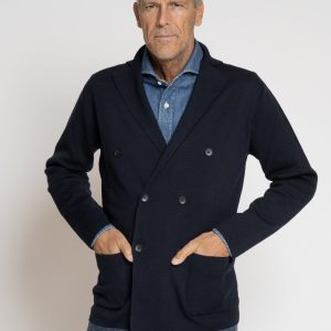 Giacca a Maglia in Lana Merino Doppiopetto Blu