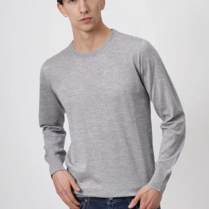 Maglia Girocollo in Lana Merino Grigio Melange