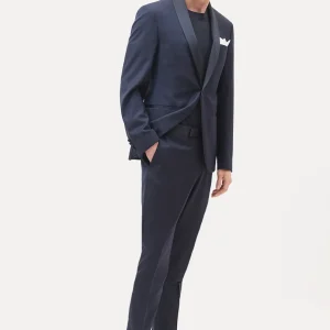 Smoking rever a Scialle sablè di lana blu