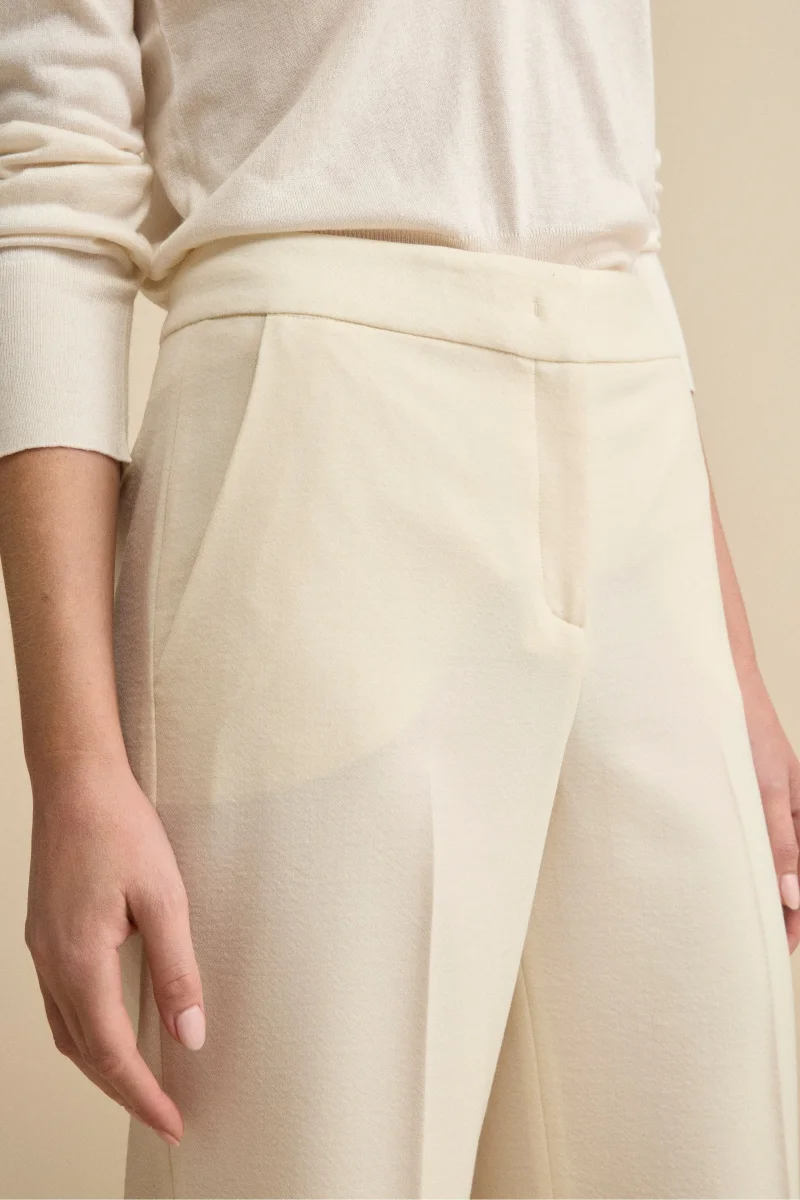 Pantalone con Pieghe a Palazzo in Misto Lana - PANNA - immagine 3
