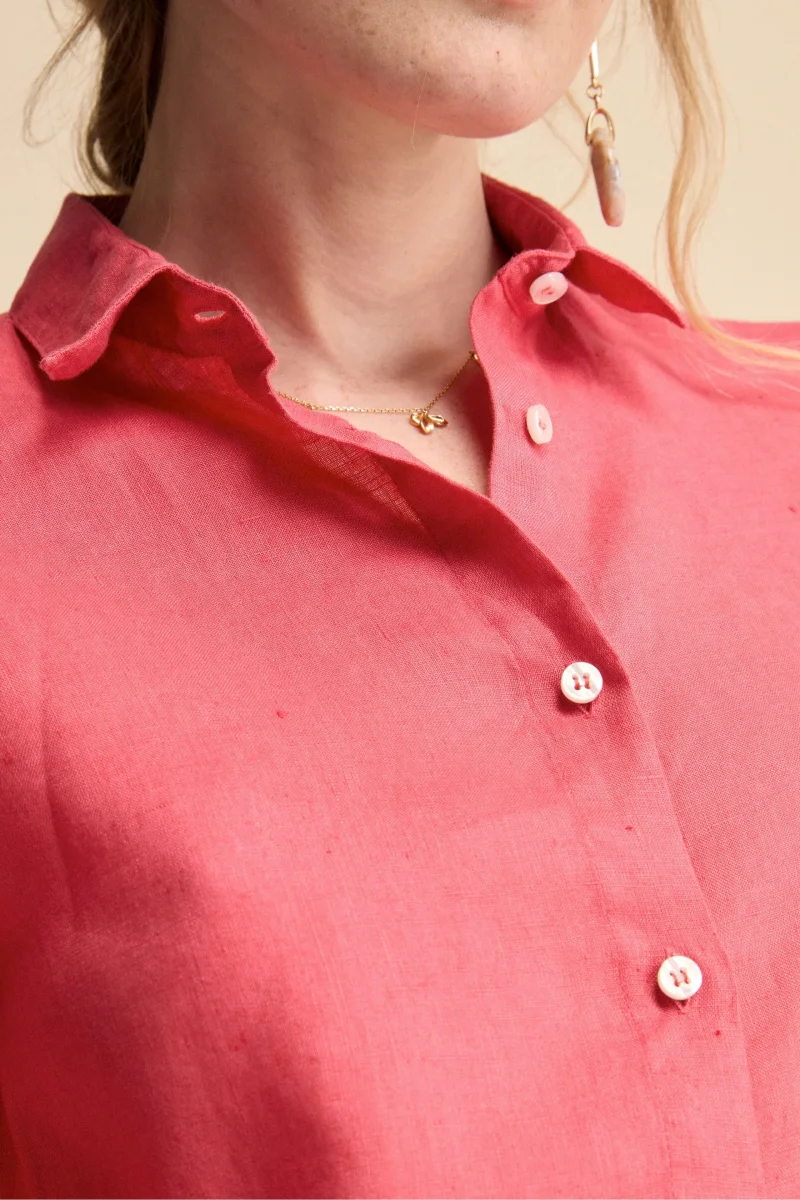 Camicia Boxy in Lino - CORALLO - immagine 4