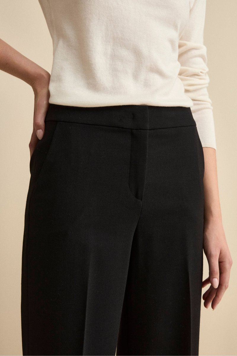 Pantalone con Pieghe a Palazzo in Misto Lana - NERO - immagine 3