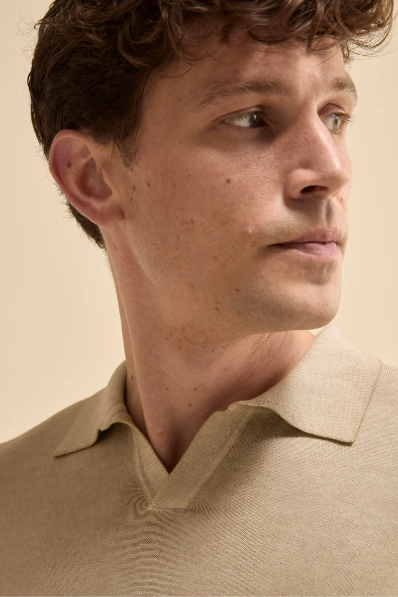Polo Mezza Manica in Cotone Crêpe - PANNA - immagine 3