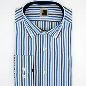 Camicia Slim Fit a Righe Button Down - RIGATO BLU/AZZURRO