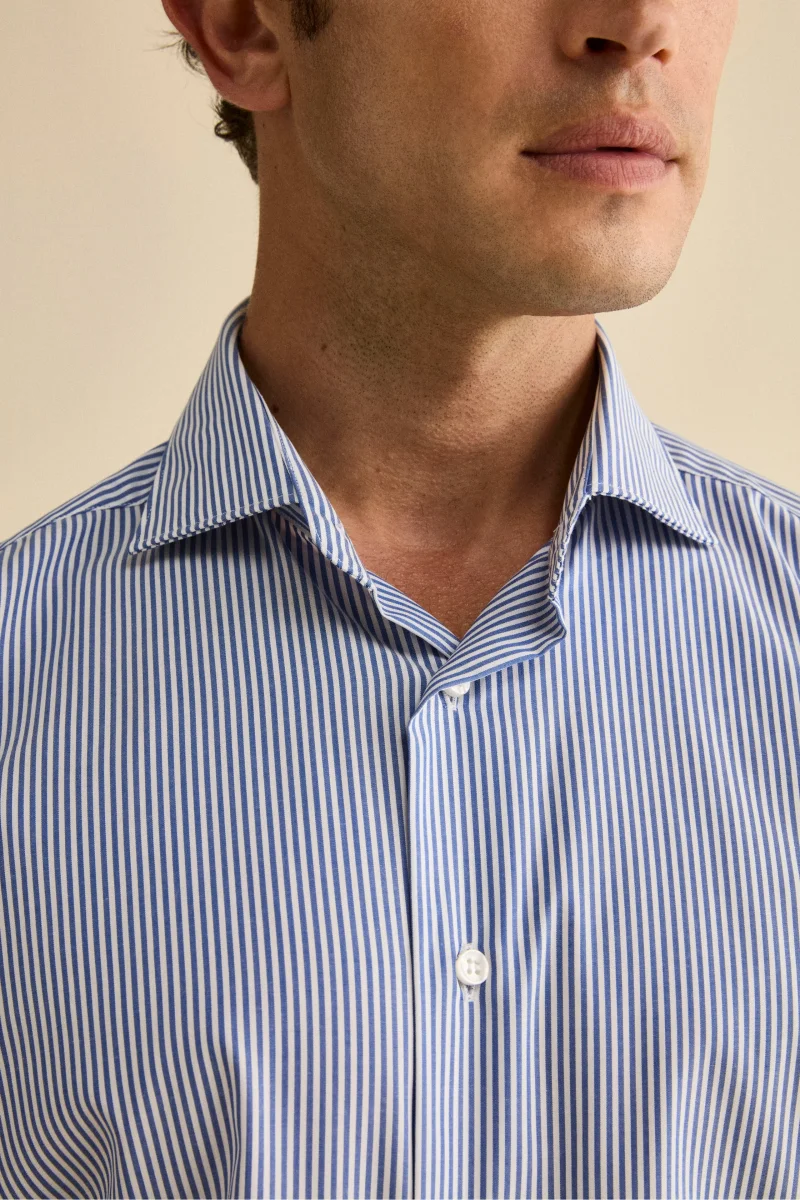 Camicia Slim Fit No Iron in Cotone - BLU RIGATO - immagine 3