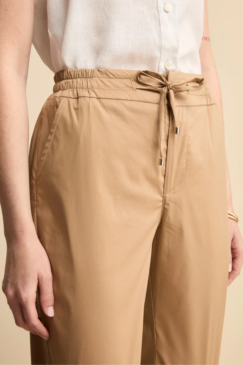 Pantalone Coulisse a Vita Alta in Cotone - KAKI - immagine 3
