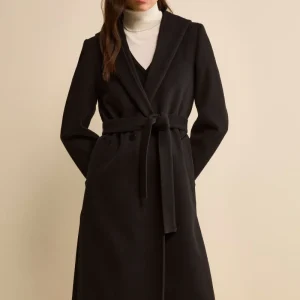 Cappotto Lungo con Cintura e Cappuccio - NERO