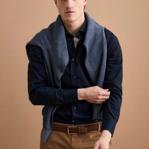 Camicia slim twill collo francese - BLU