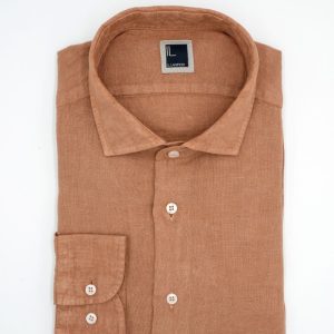 Camicia in Lino Slim Fit - CAPPUCCINO