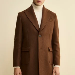 Cappotto Twill in Lana - MARRONE