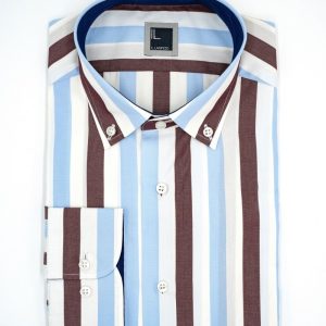 Camicia Slim Fit a Righe Button Down - RIGATO BEIGE/BLU