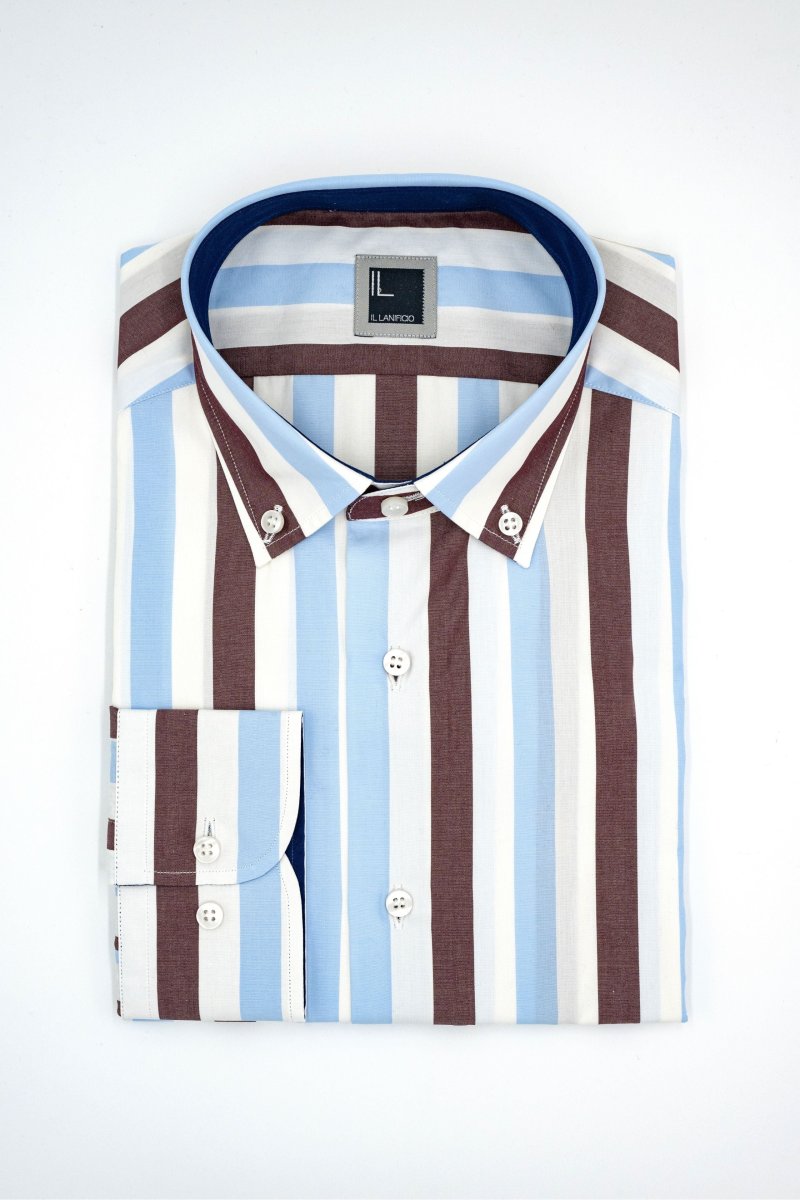 Camicia Slim Fit a Righe Button Down - RIGATO BEIGE/BLU - immagine 2