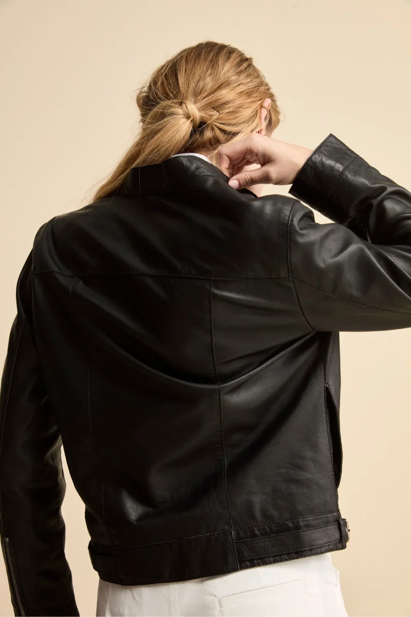 Giacca di Pelle Coreana con Zip - NERO - immagine 3