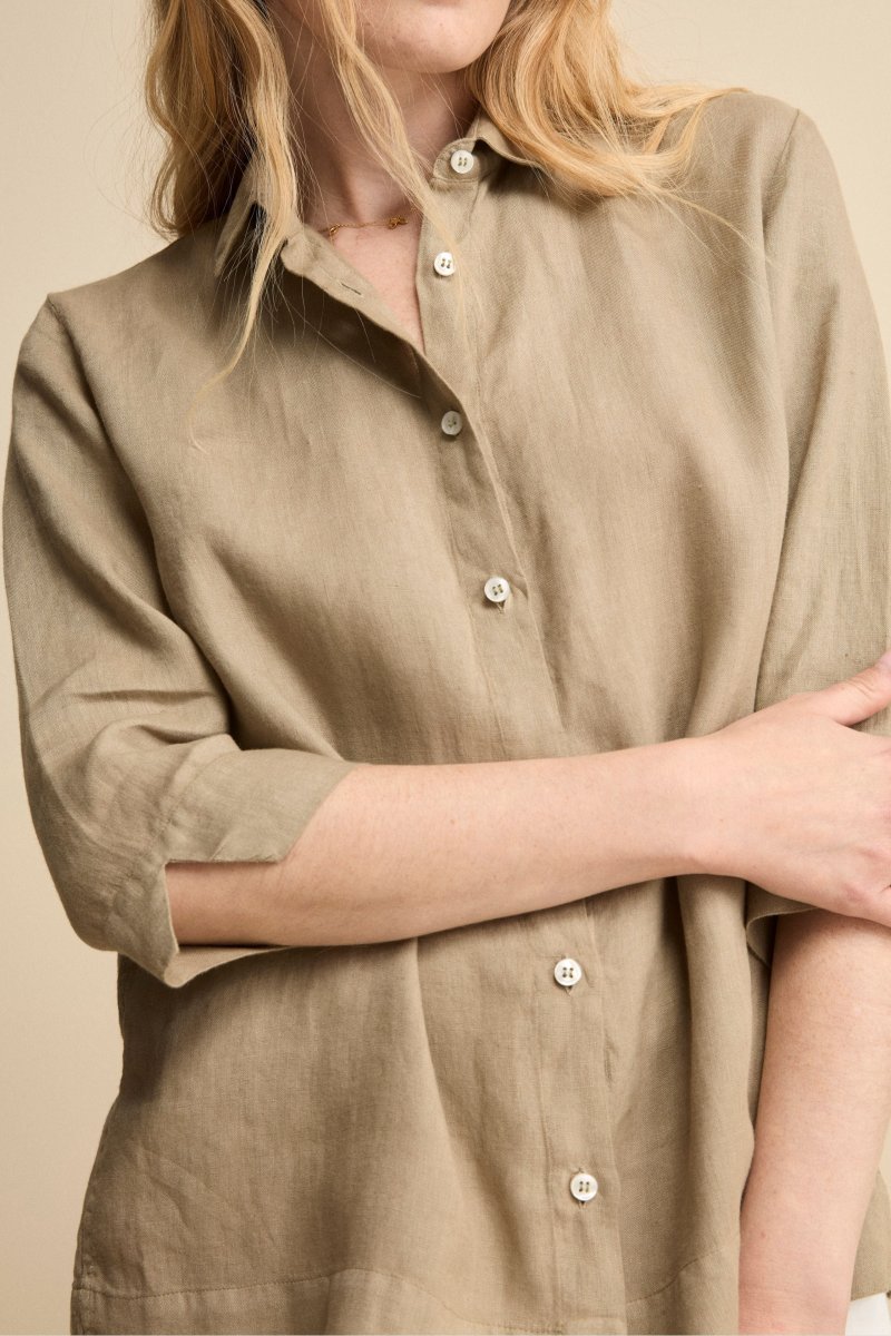 Camicia Boxy in Lino - TORTORA - immagine 3