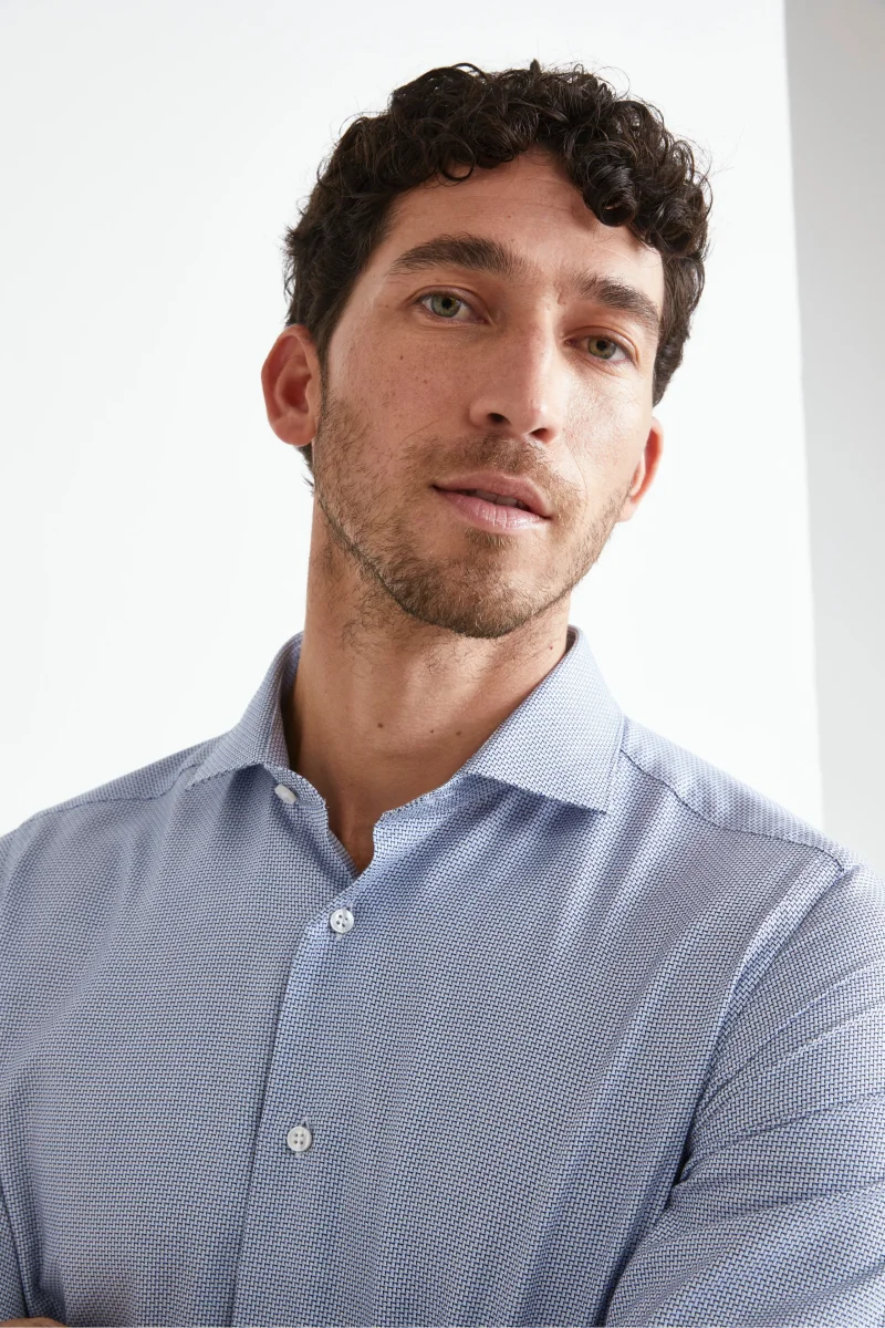 Camicia Microfantasia Slim Fit - FANT. BIANCO/AZZURRO - immagine 3