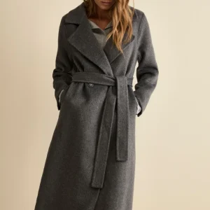 Cappotto Lungo Doppiopetto Sfoderato in Misto Lana - GRIGIO