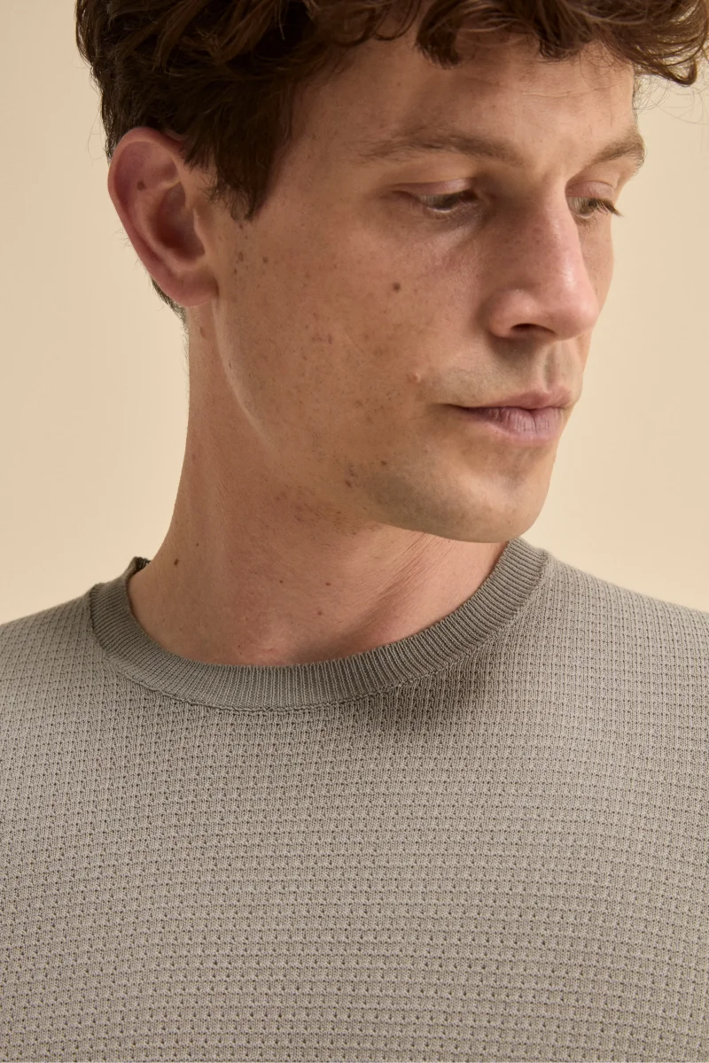 Pullover Girocollo Lavorato in Cotone - TORTORA - immagine 3