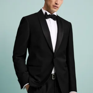 Smoking in Lana Vergine con Revers in Raso - NERO