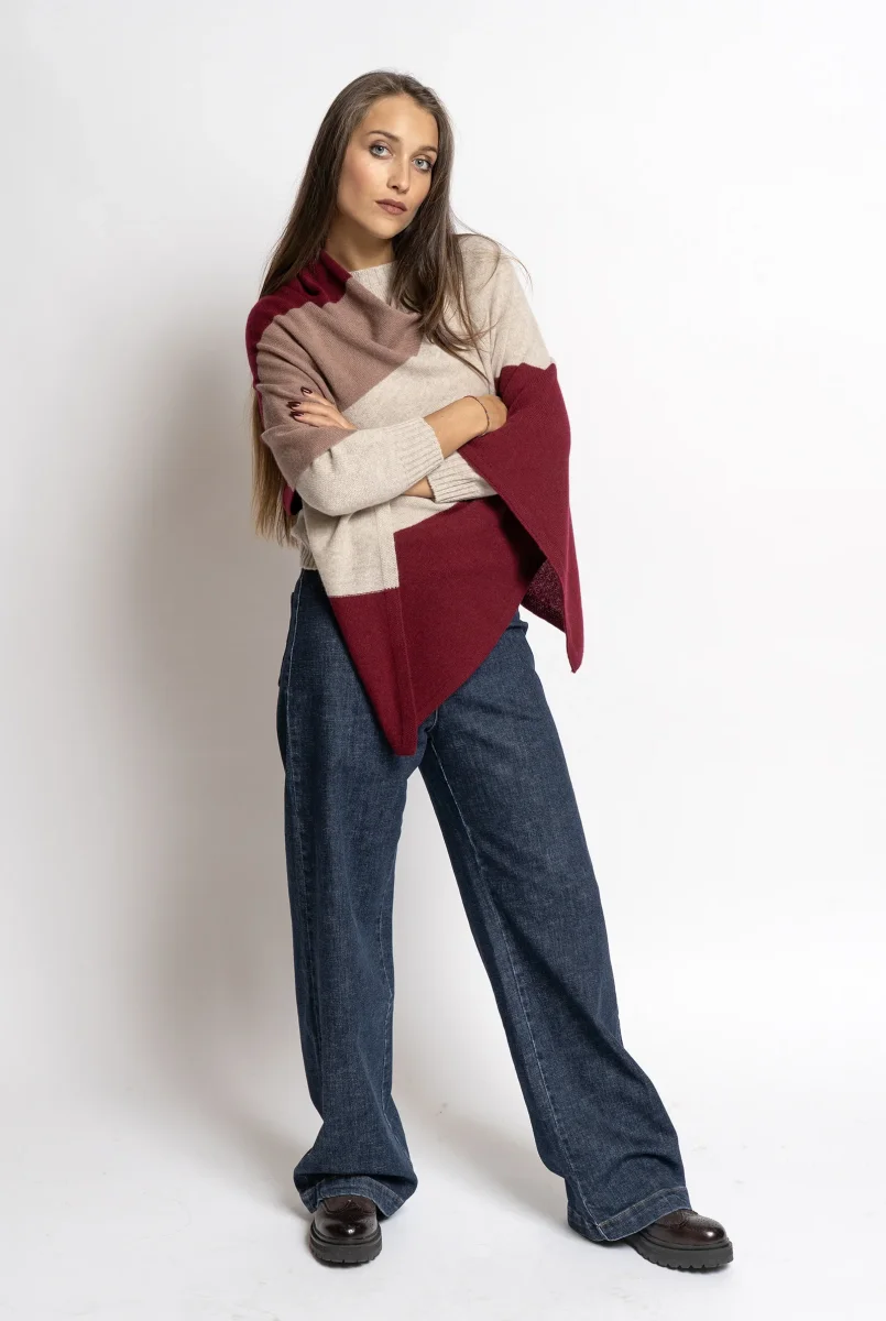 Poncho in Cashmere Beige, Bordeaux e Marrone Chiaro - immagine 3