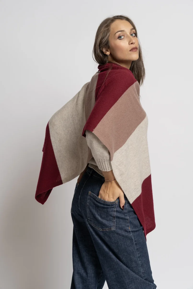 Poncho in Cashmere Beige, Bordeaux e Marrone Chiaro - immagine 4