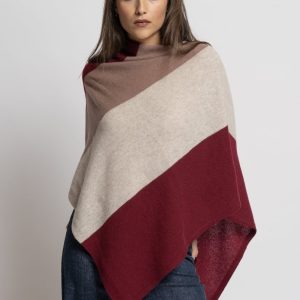 Poncho in Cashmere Beige, Bordeaux e Marrone Chiaro