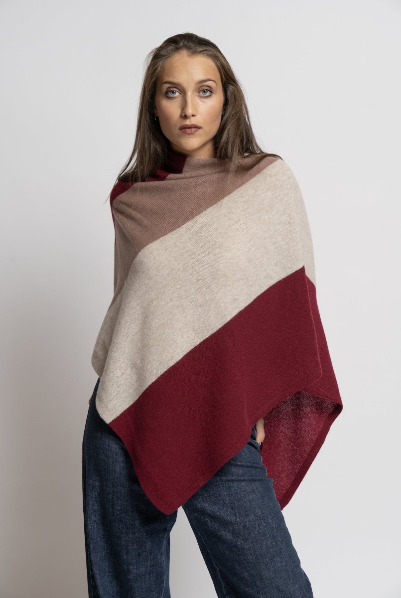 Poncho in Cashmere Beige, Bordeaux e Marrone Chiaro - immagine 2