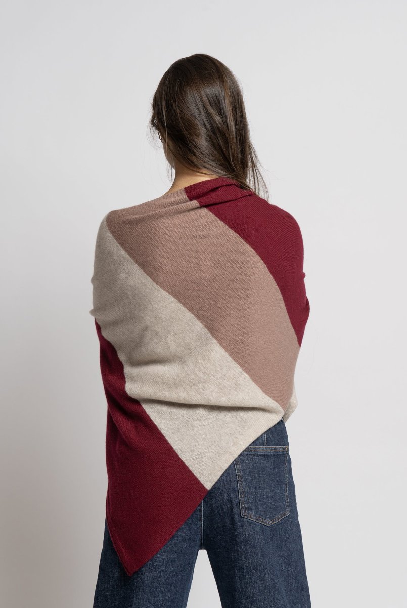 Poncho in Cashmere Beige, Bordeaux e Marrone Chiaro - immagine 5