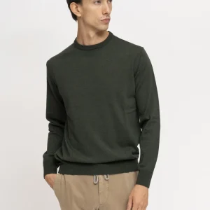 Maglia Giro Collo in Lana Merino Verde Melange