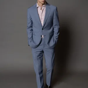 Abito rever a lancia e 2 bottoni in madreperla, tessuto lana super fine micro fantasia carta da zucchero