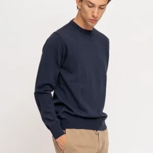 Maglia Giro Collo in Lana Merino Blu Melange