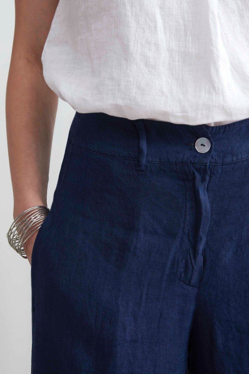 Pantaloni in lino cropped - BLU COPIATIVO - immagine 4