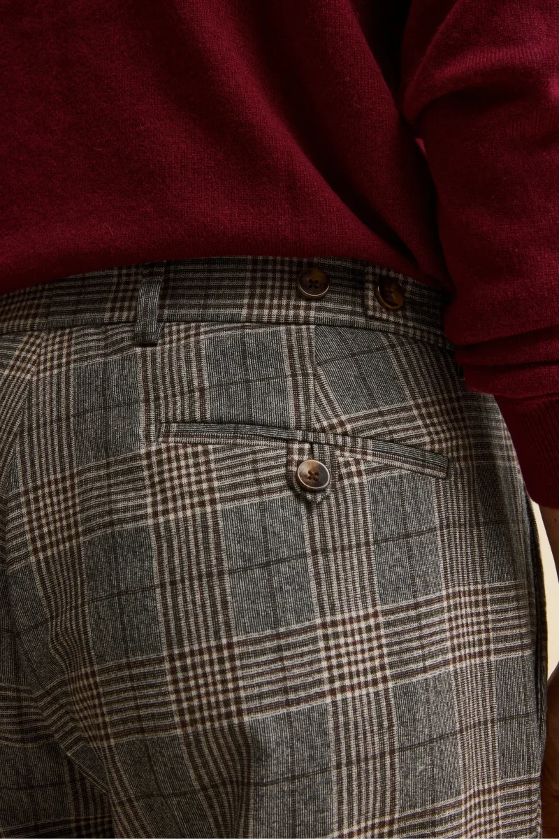 Pantalone Check in Lana con Pinces e Risvolto - GALLES MARRONE - immagine 4